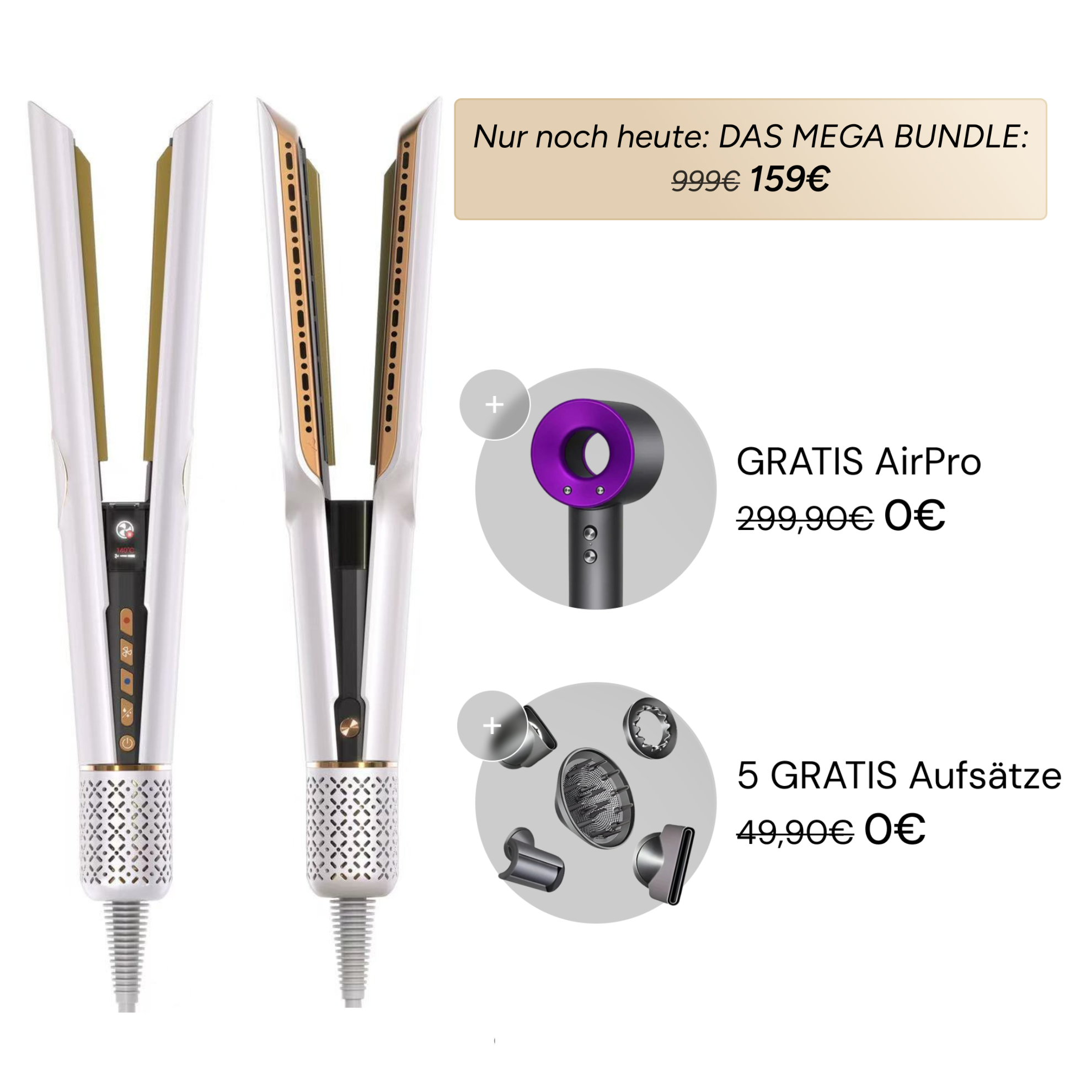 Whipl™ Straithair Pro: piastra ad aria e asciugacapelli AirPro GRATUITO con 5 accessori