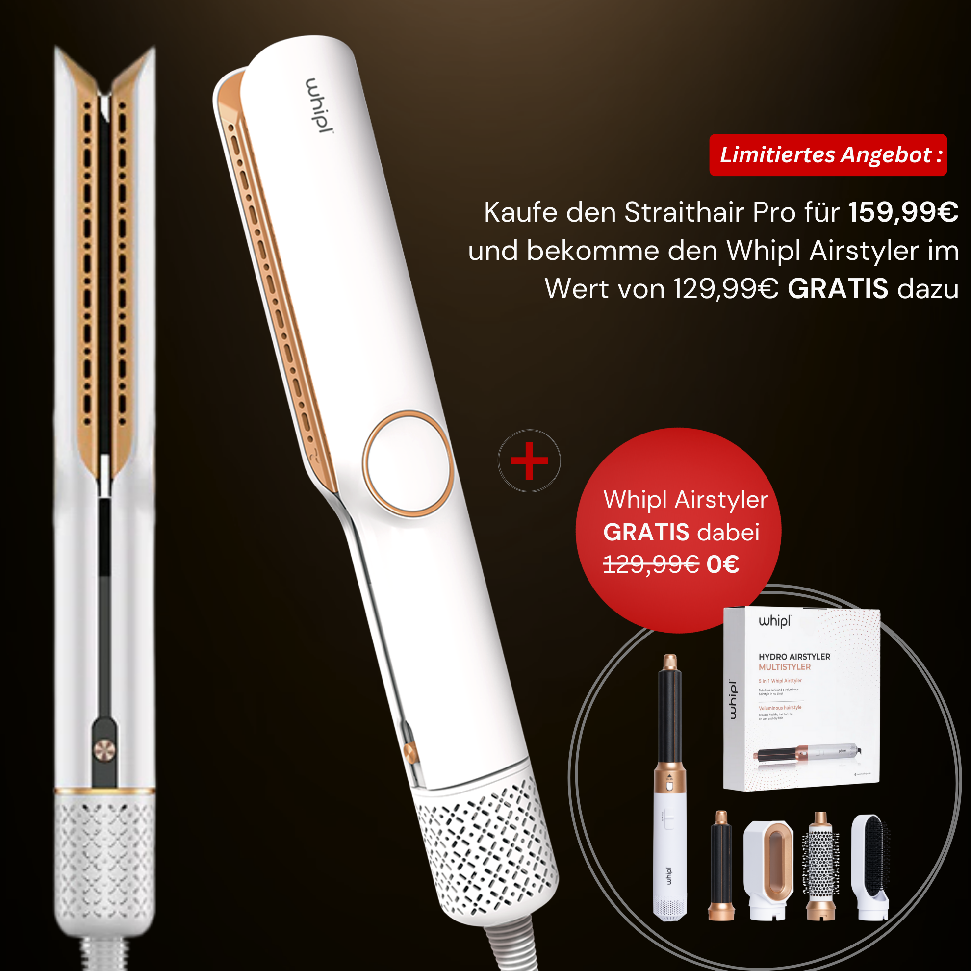Whipl™ Straithair Pro - Piastra per capelli + Airstyler GRATUITO incl. 5 allegati